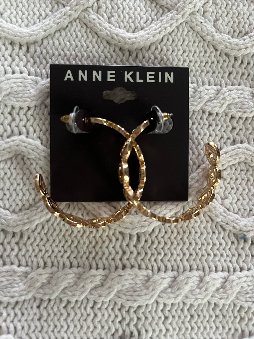 Anne Klein Large Gold Textured Hoop Earrings Fashion Jewelry